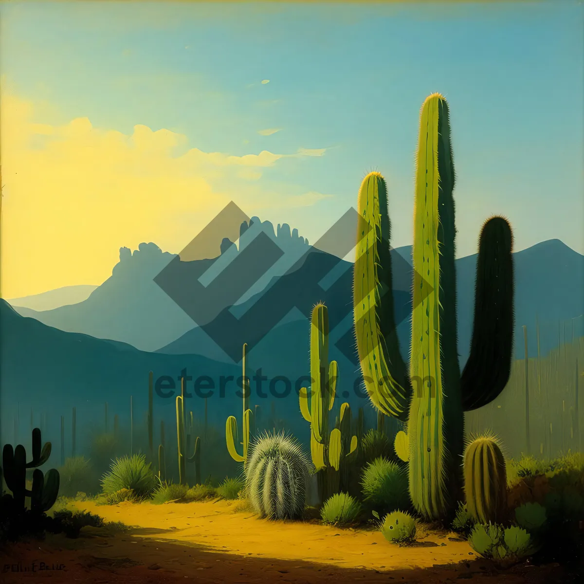 Picture of Saguaro Sunset: Desert landscape with majestic cacti.