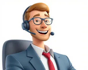 Funny cartoon customer service representative helping a client