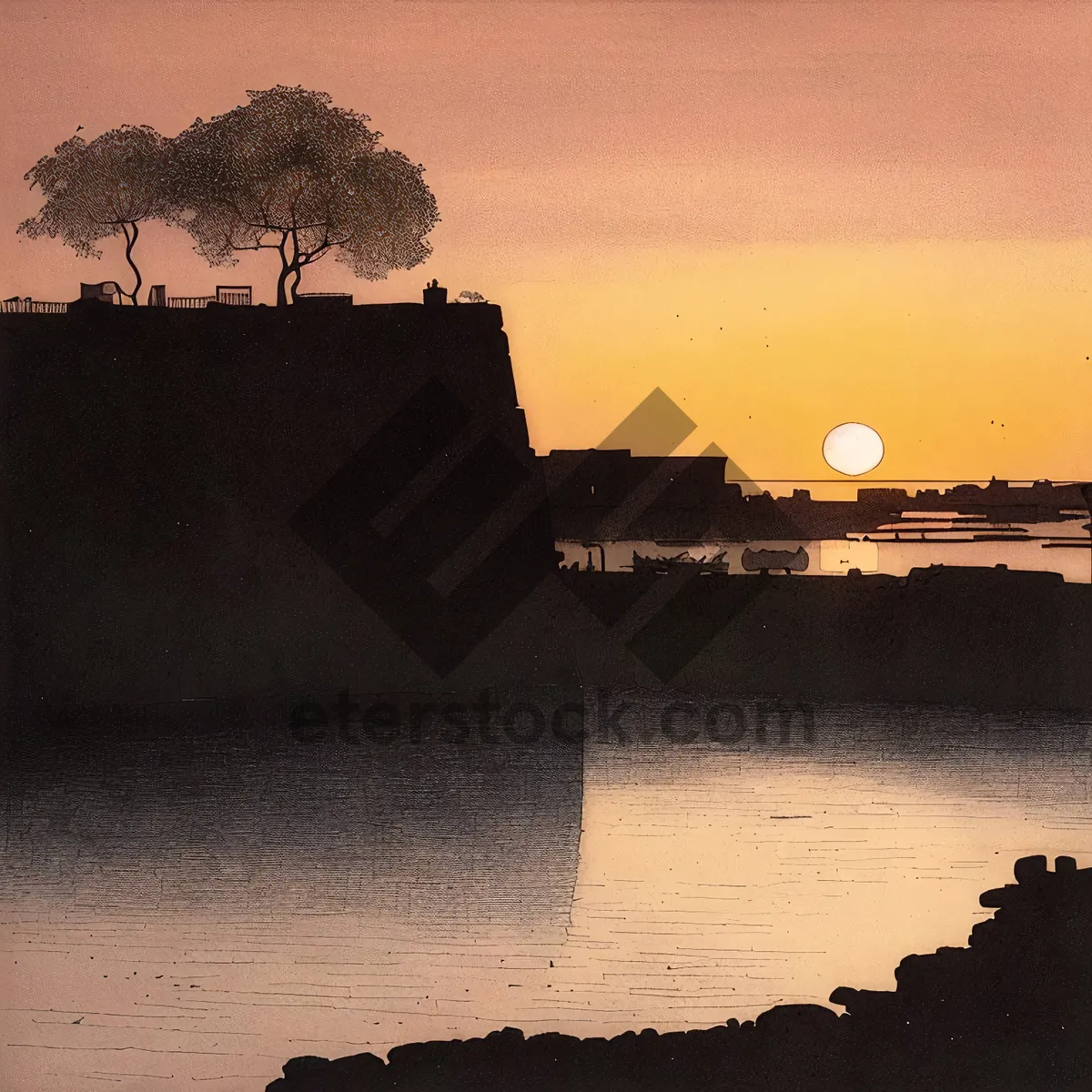 Picture of Serene Coastal Sunset: Waves Meeting Shoreline