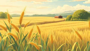 Golden wheat field under clear summer sky