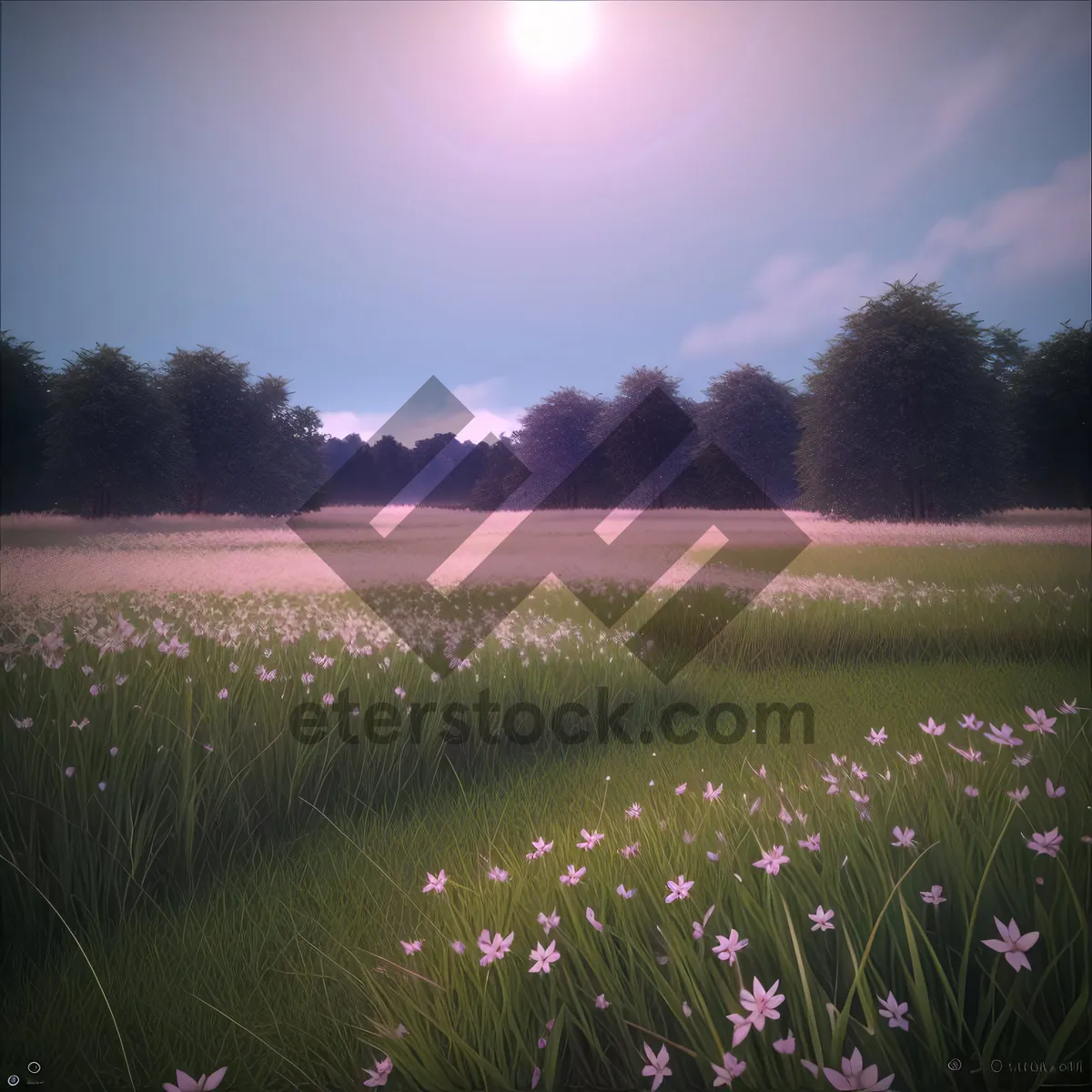 Picture of Tranquil Summer Meadow with Lavender Fields and Blue Sky