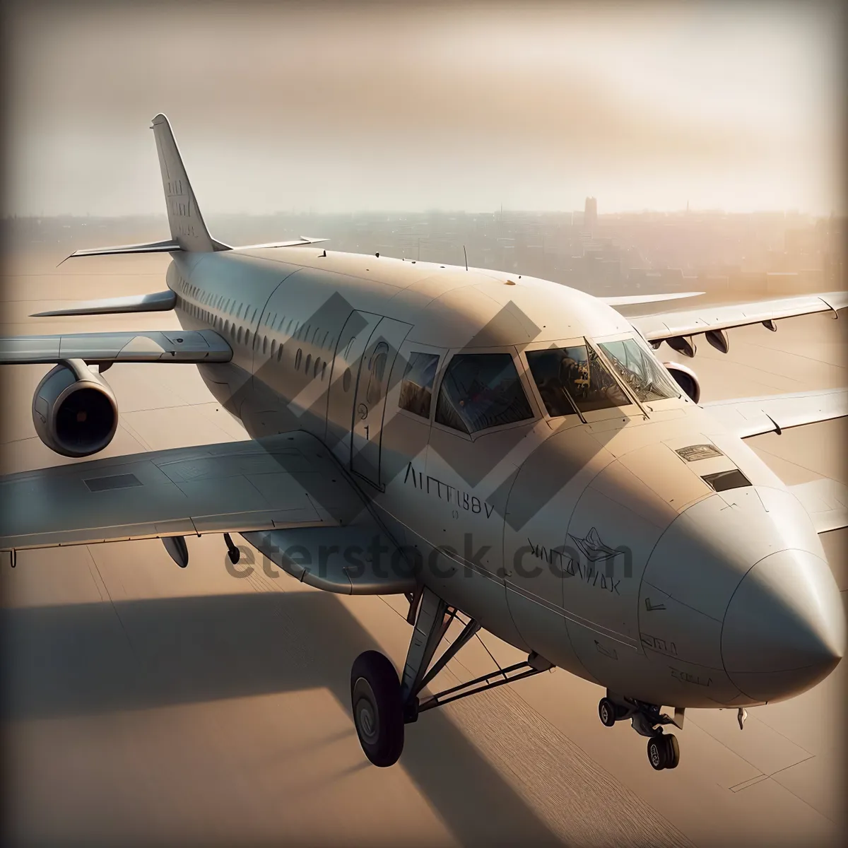 Picture of Modern Jet Taking Off on Airport Runway