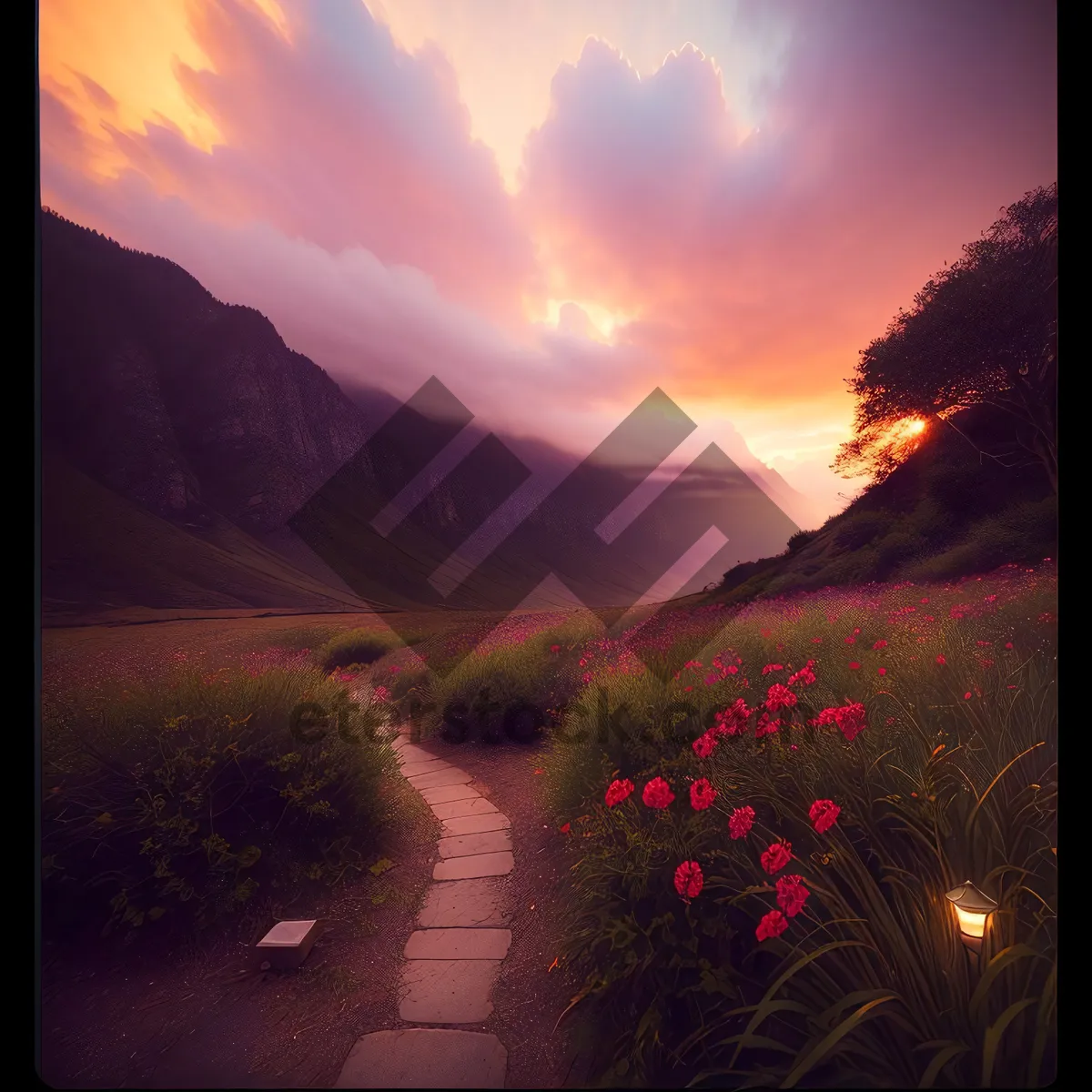 Picture of Vibrant Sunset Over Majestic Mountains