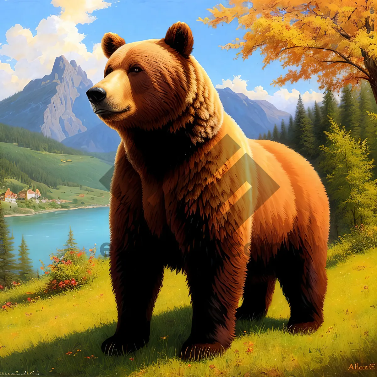 Picture of Majestic Brown Bear Roaming in the Wilderness