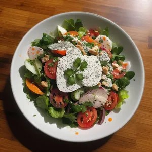 Delicious gourmet plate with fresh vegetables and sauce.