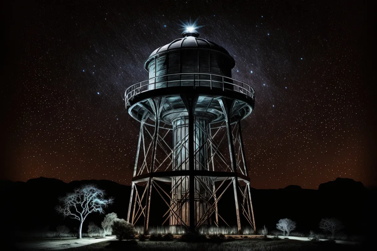 Picture of Beacon tower reflecting in water reservoir