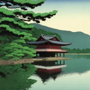 Ancient Japanese Temple by the Lake