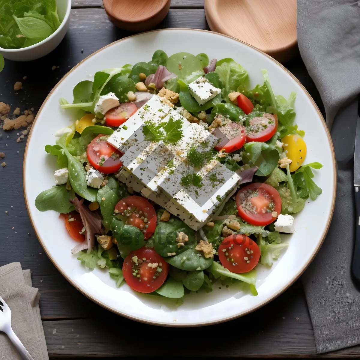 Picture of Delicious healthy gourmet vegetable salad plate.