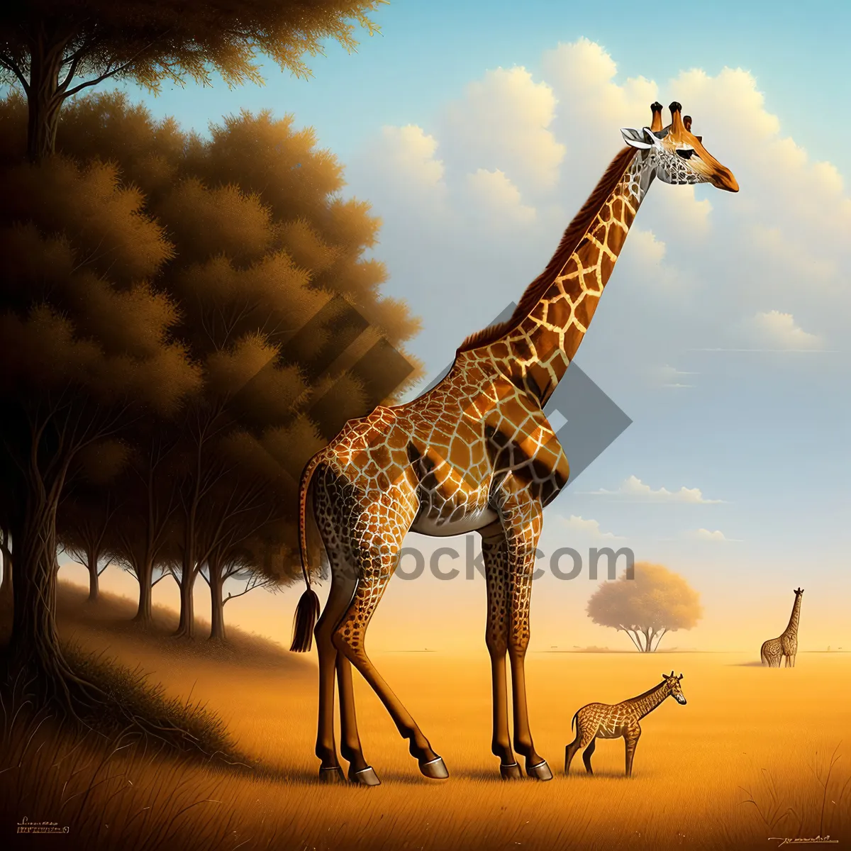 Picture of Majestic Giraffe Silhouette in Wild Safari Sunset