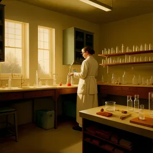 Modern Kitchen Interior with Wood Counter Table
