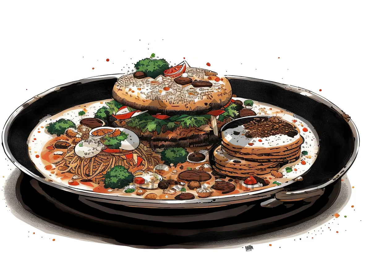 Picture of Delicious Vegetarian Pizza with Fresh Vegetables and Cheese