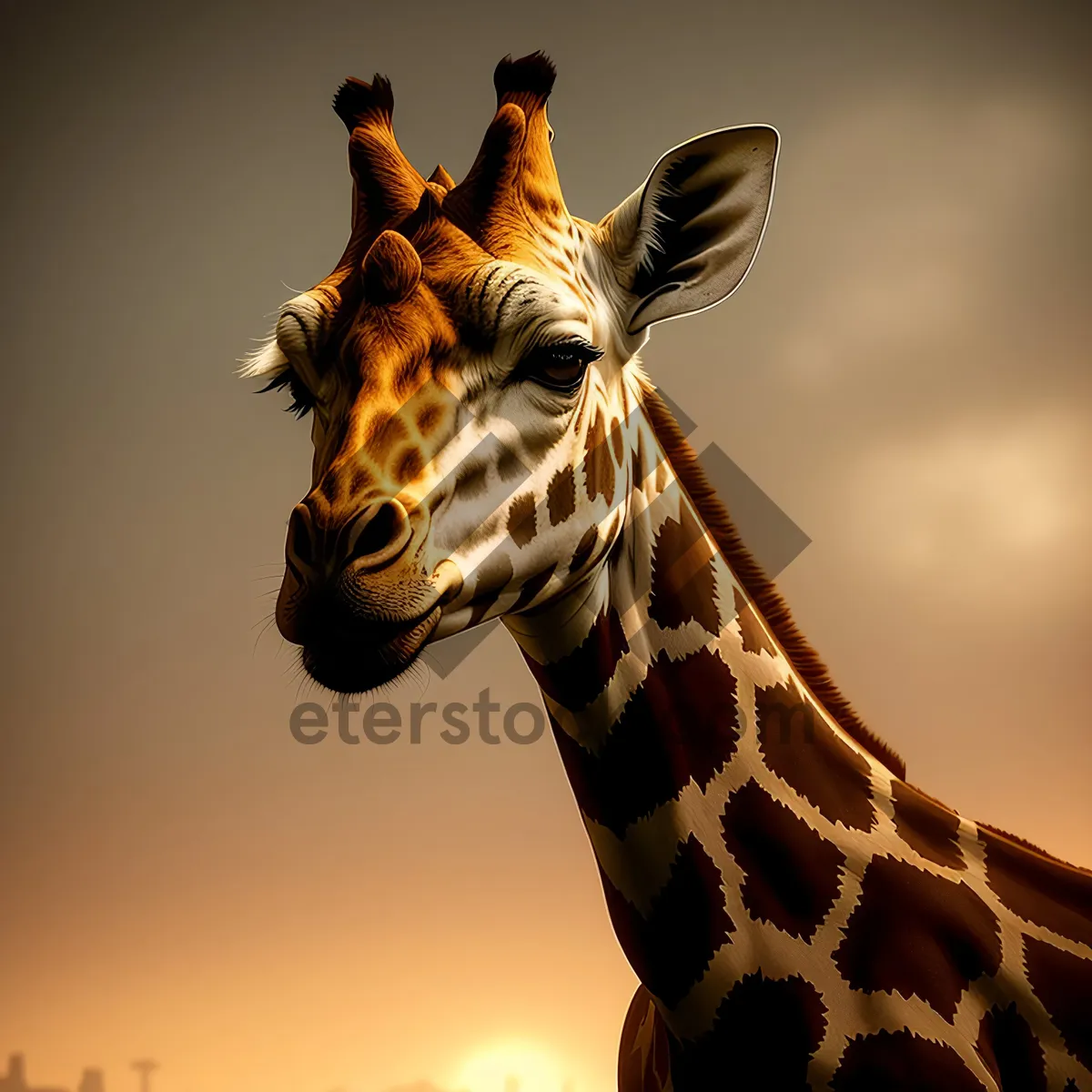 Picture of Tall Giraffe Relaxing in a Safari Park