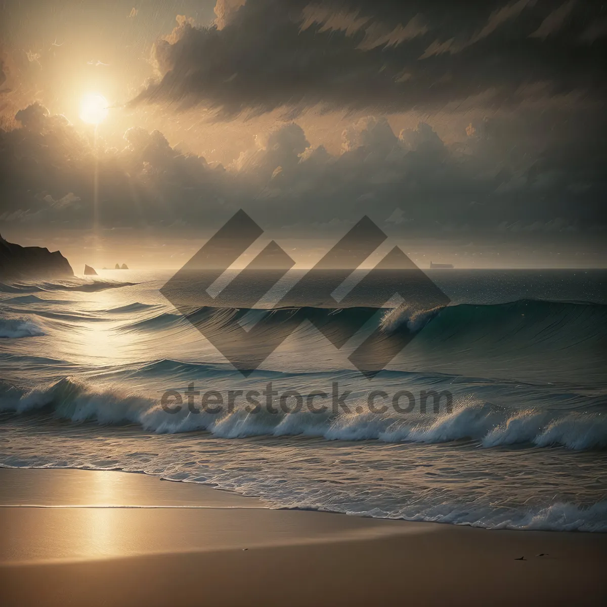 Picture of Golden Horizon: Serene Beach Sunset by the Ocean