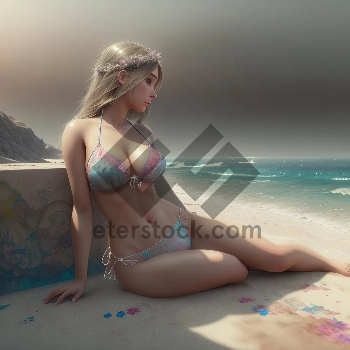 Picture of Sultry Beach Babe in Stylish Swimsuit