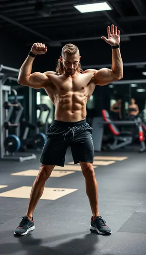 Fit male model posing in gym - muscular athlete