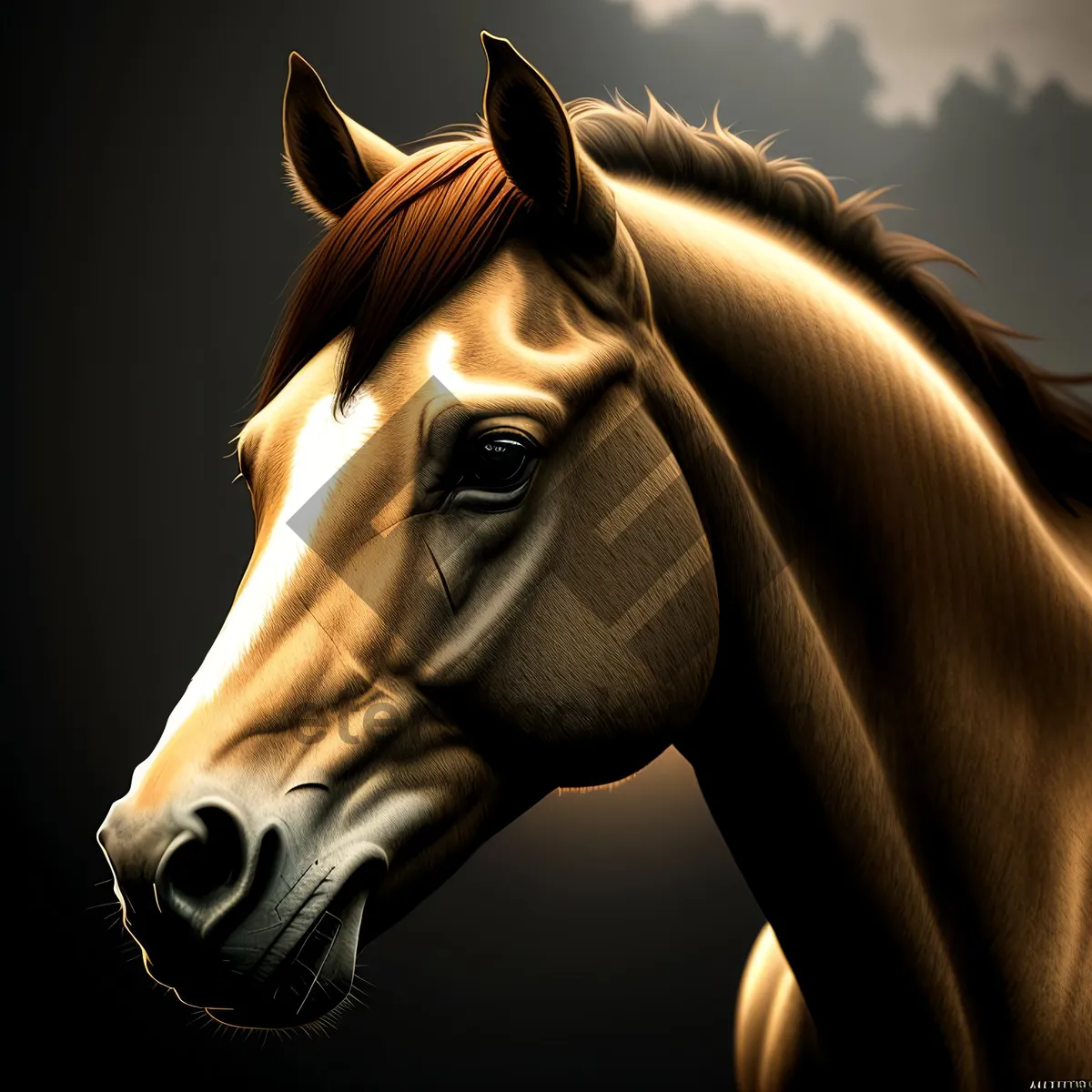 Picture of Beautiful Bay Stallion Portrait in Field