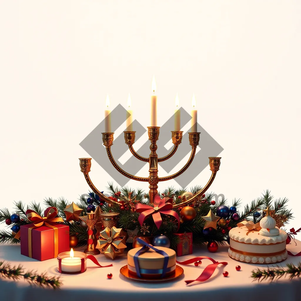 Picture of Jewish Hanukkah celebration with menorah candle holder