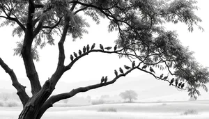 Silhouette Tree in Snowy Park Scene