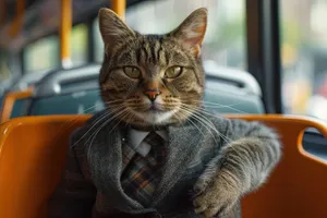 Gray Tabby Cat with Curious Eyes and Fluffy Fur