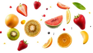 Healthy Fruit Icons Set - Orange, Apple, Juicy, Ripe, Yellow