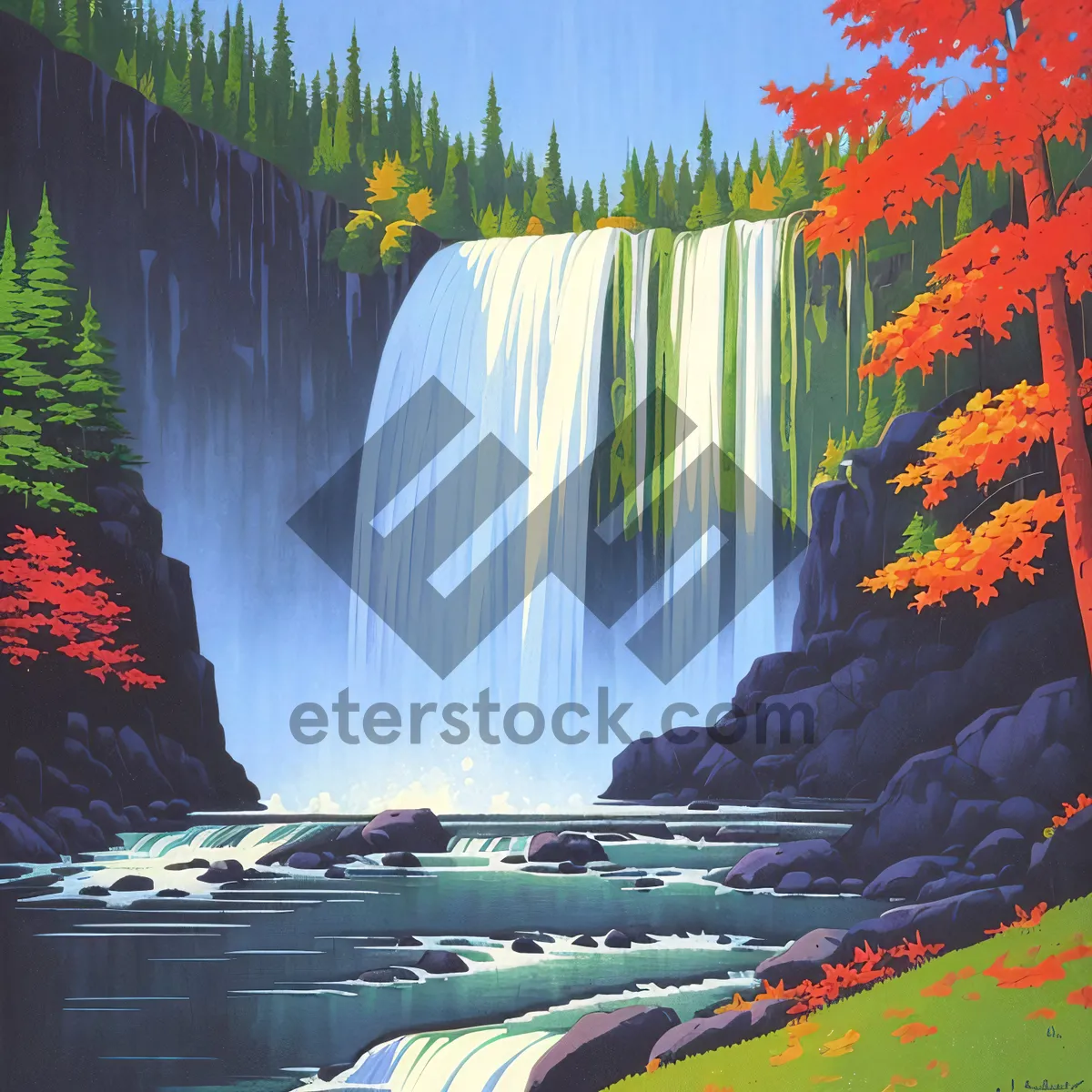 Picture of Serene Waterfall in Lush Forest Surroundings