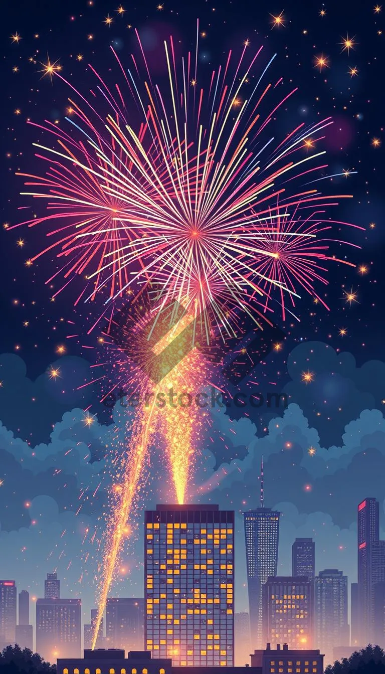 Picture of Colorful Firework Burst at Night Sky Celebration.