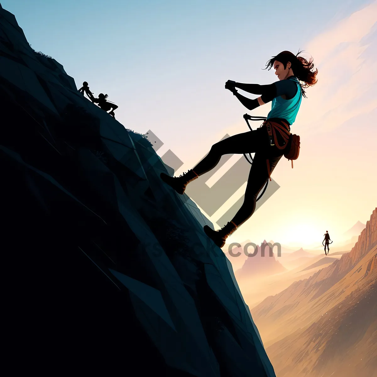 Picture of Adrenaline-Pumped Mountain Climber Scaling Majestic Summit