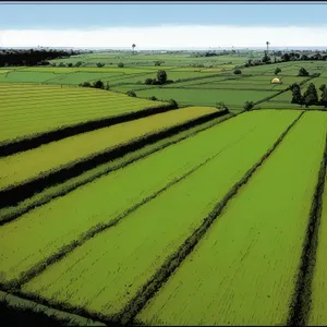 Serene Summer Meadow with Farming Facilities Under Blue Skies