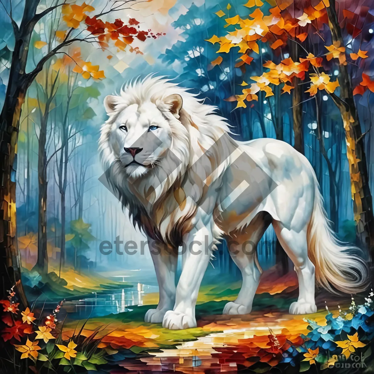 Picture of Fierce lioness resting in South African wilderness.