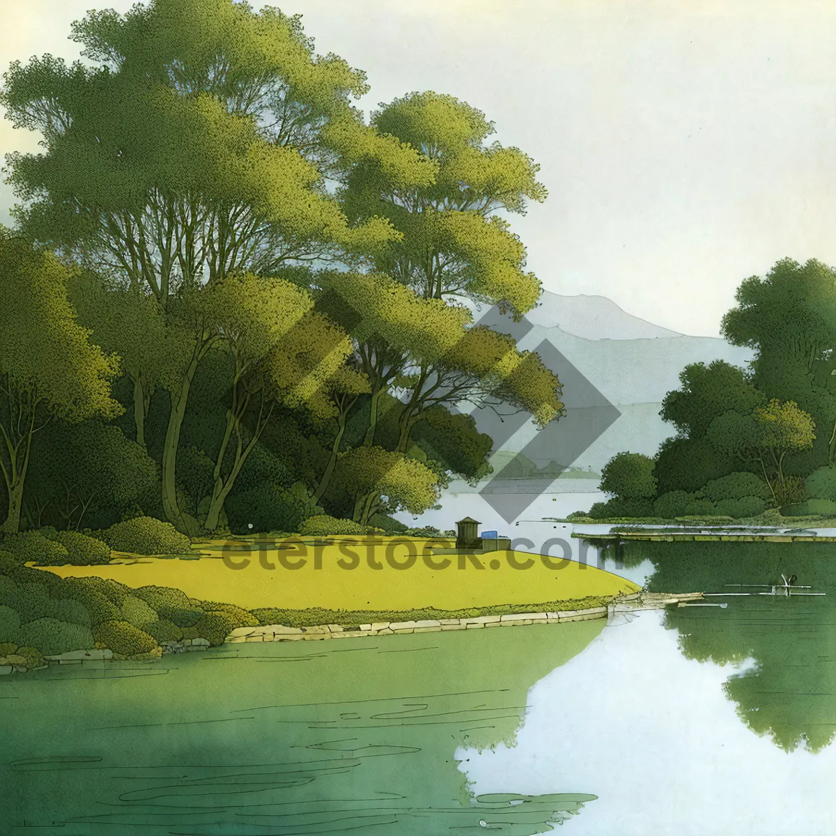 Picture of Serene Forest Reflection on River's Edge