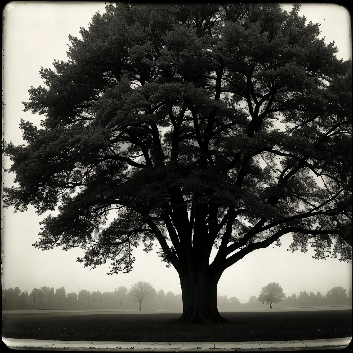 Picture of Serene Forest Landscape with Majestic Oak Trees