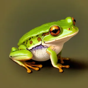 Vibrant-eyed Tree Frog Peeping from Leaf