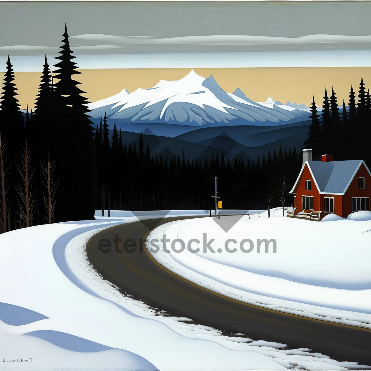 Picture of Serene Winter Retreat by the Water's Edge