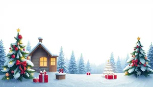 Winter Mountain Landscape with Rustic Barn and Trees