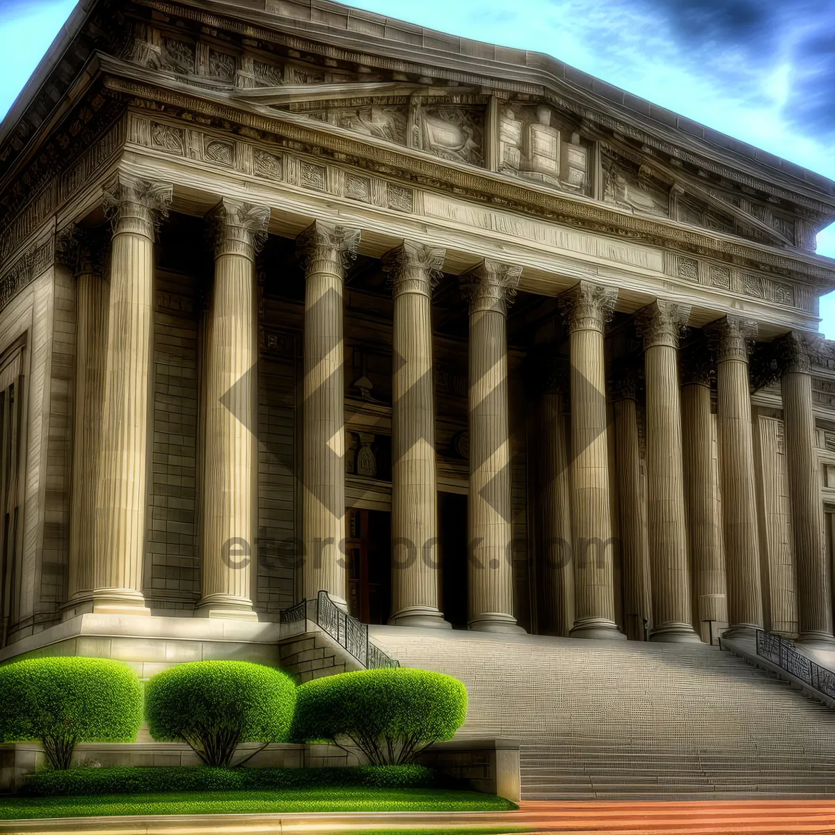 Picture of Classical Stone Columns in City Skyline