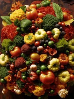 Colorful Fresh Harvest of Organic Fruits and Vegetables