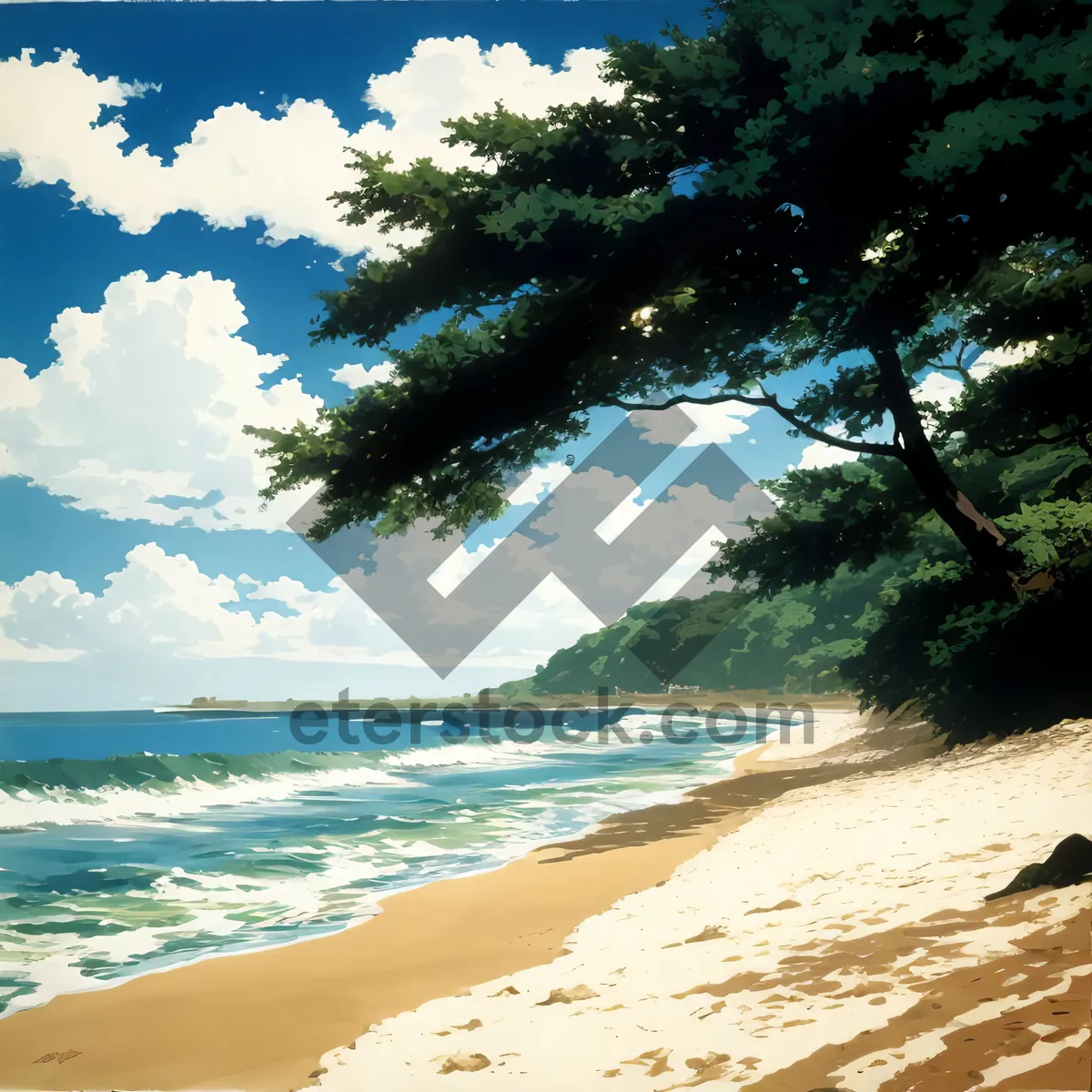 Picture of Serene Tropical Beachscape with Turquoise Waters and Palm Trees