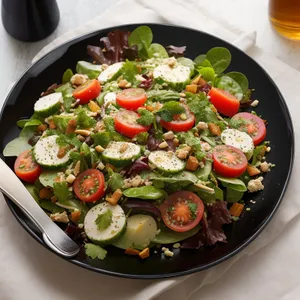 Healthy vegetable salad with cheese and fresh tomatoes