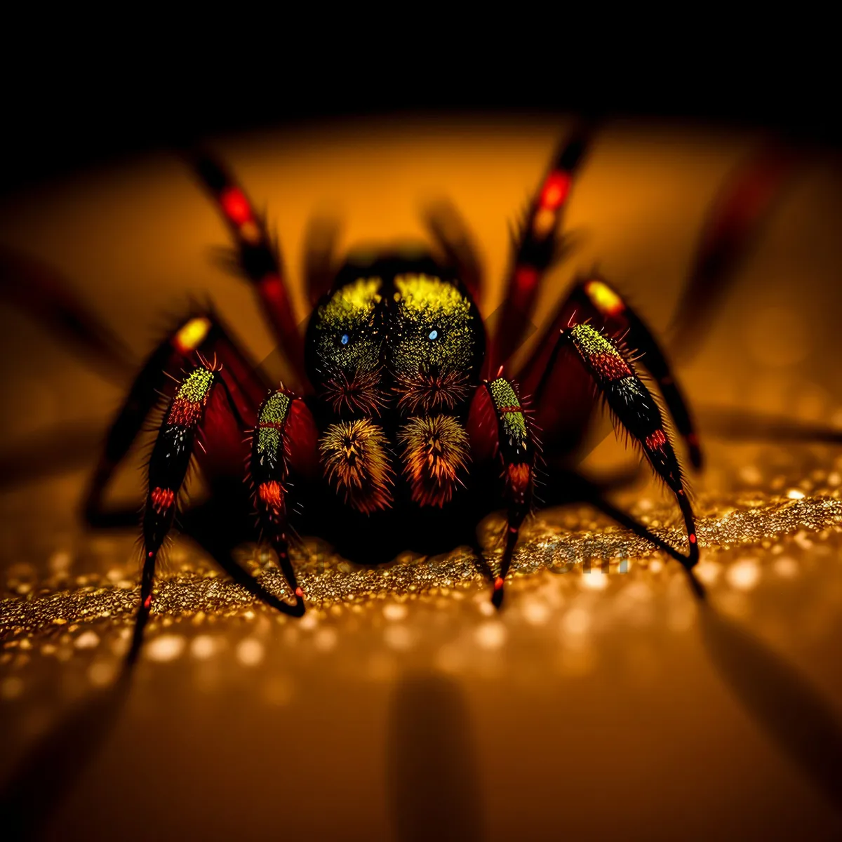 Picture of Black and Gold Garden Spider Illuminating Chandelier