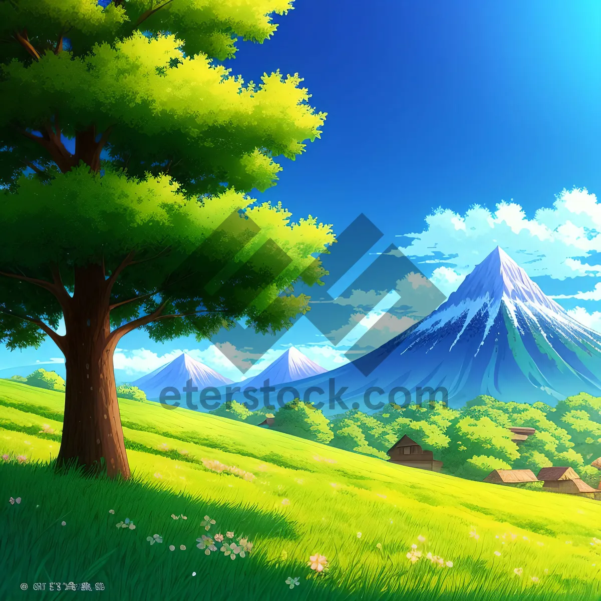 Picture of Vibrant countryside meadow under clear sky