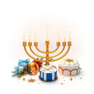 Colorful cartoon menorah with confetti design