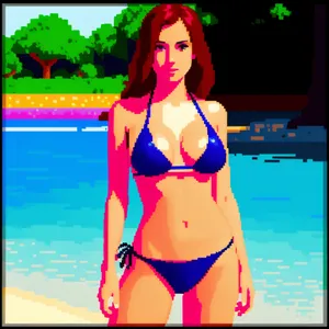 Beautiful Brunette Posing in Sexy Lingerie on Beach