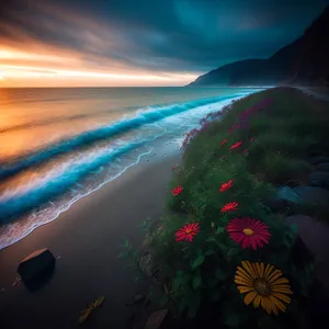 Serene Coastal Sunset Over Orange Horizon