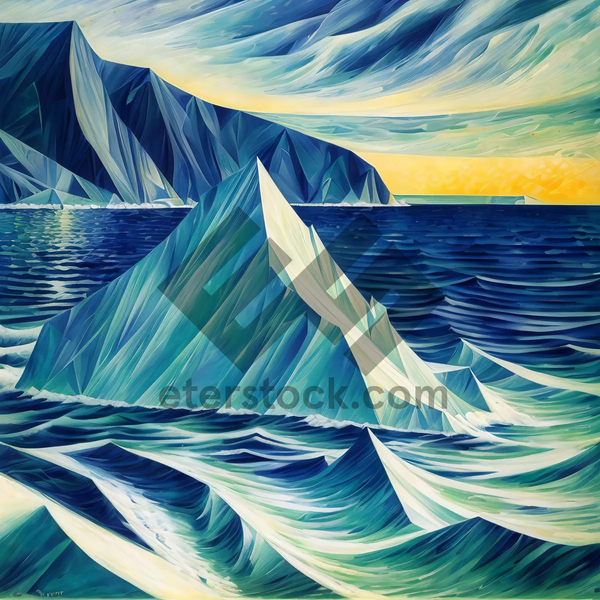 Picture of Abstract Oceanic Motion: Fractal Seascape in Colorful Flow