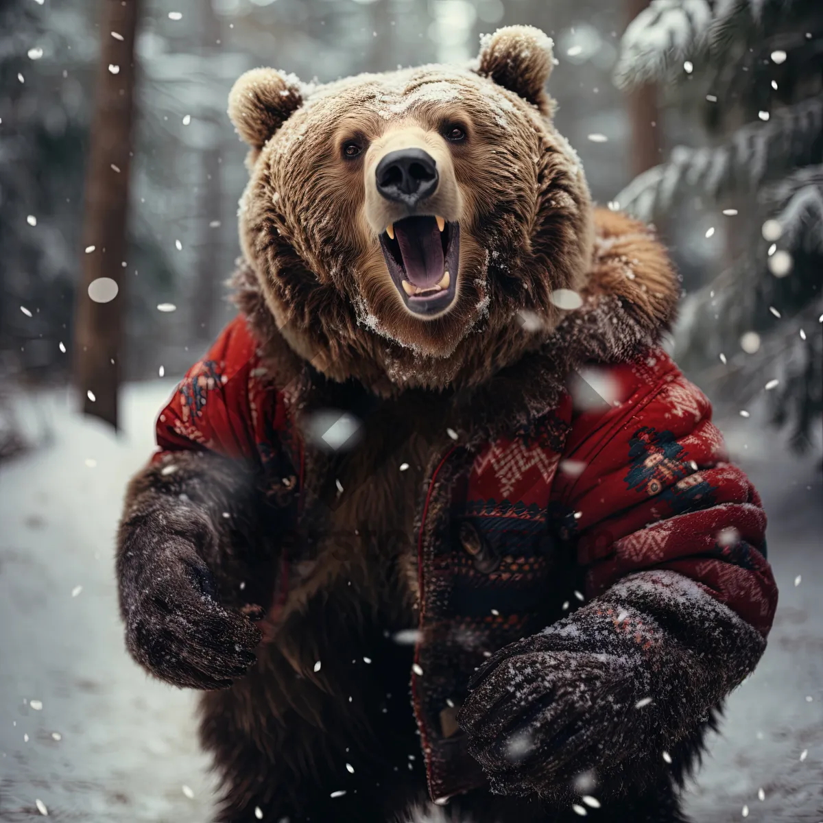 Picture of Cute Brown Bear in the Snowy Wilderness