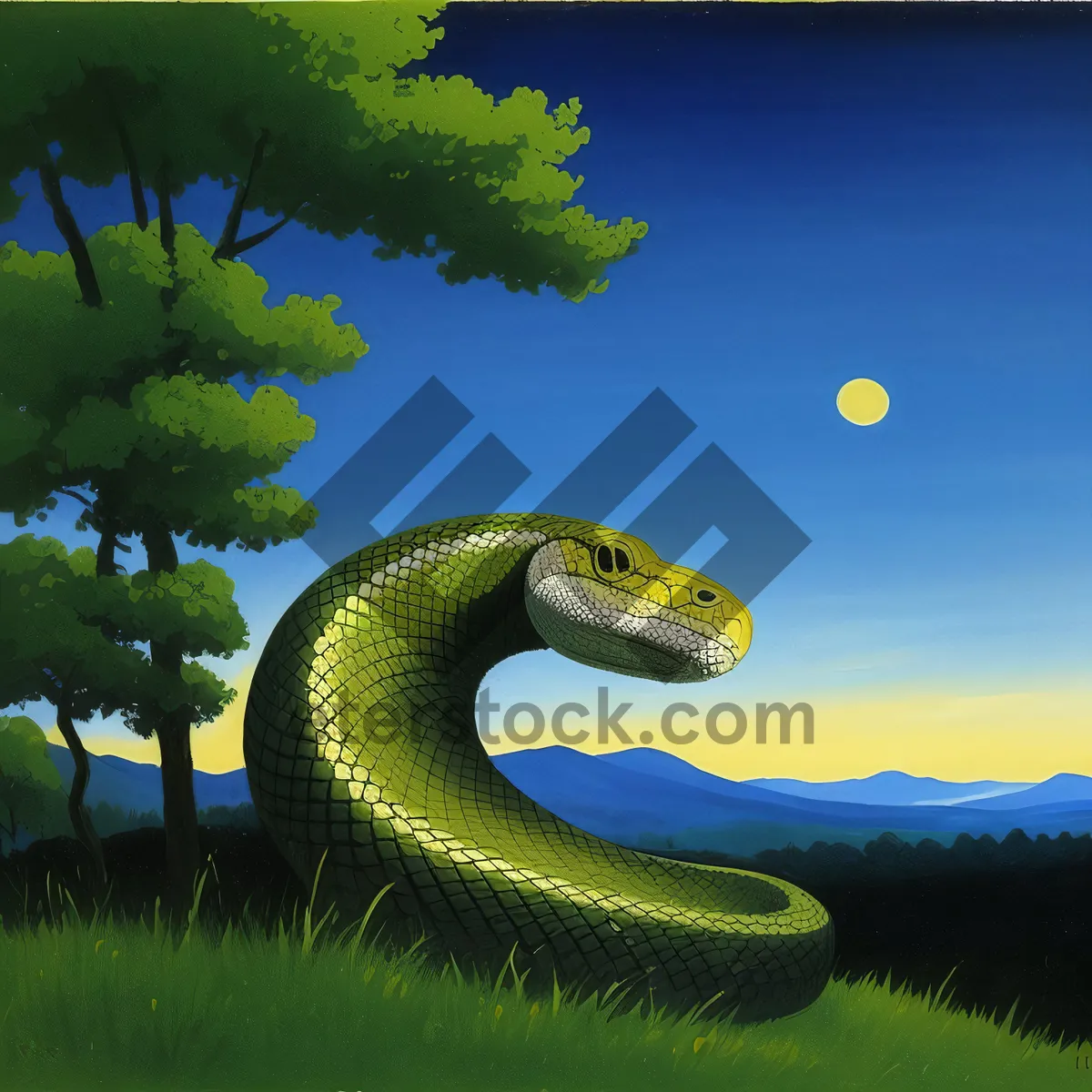 Picture of Green Mamba Slithering Through Lush Wild Landscape