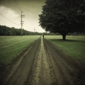 Sunset over rural landscape with winding road