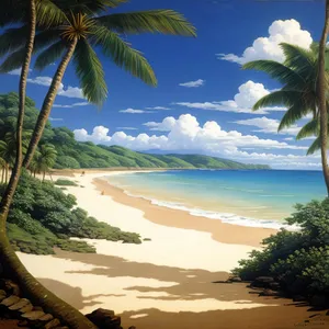 Tropical Paradise: Palm-lined Beach and Turquoise Sea