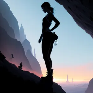 Mountain Hiker Scaling Majestic Skyline on Steep Slope