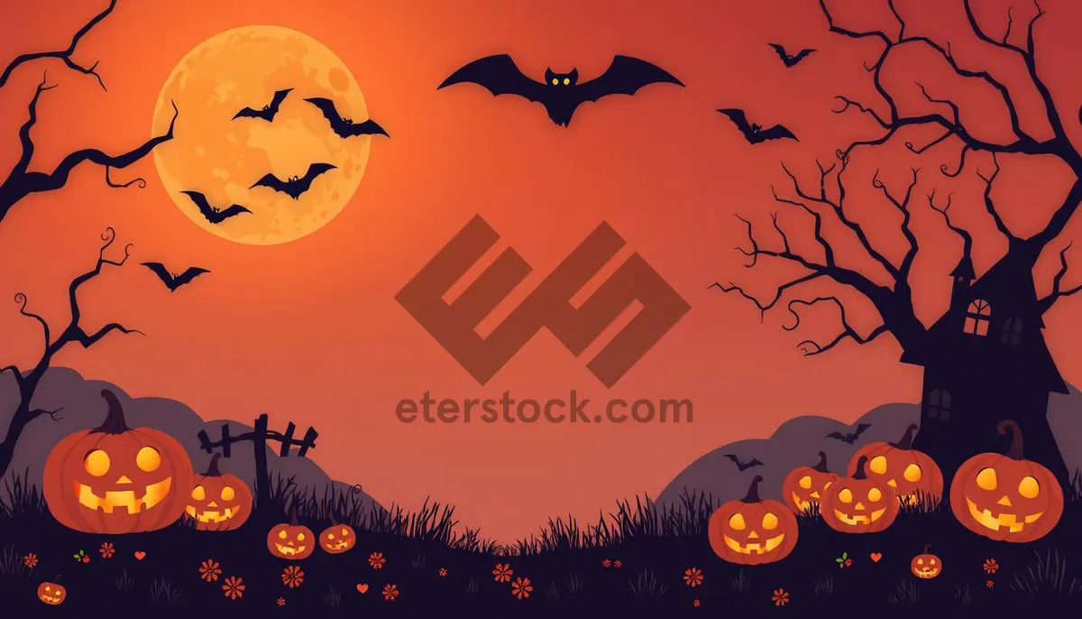 Picture of Spooky Halloween Night Silhouette Moon Tree Illustration